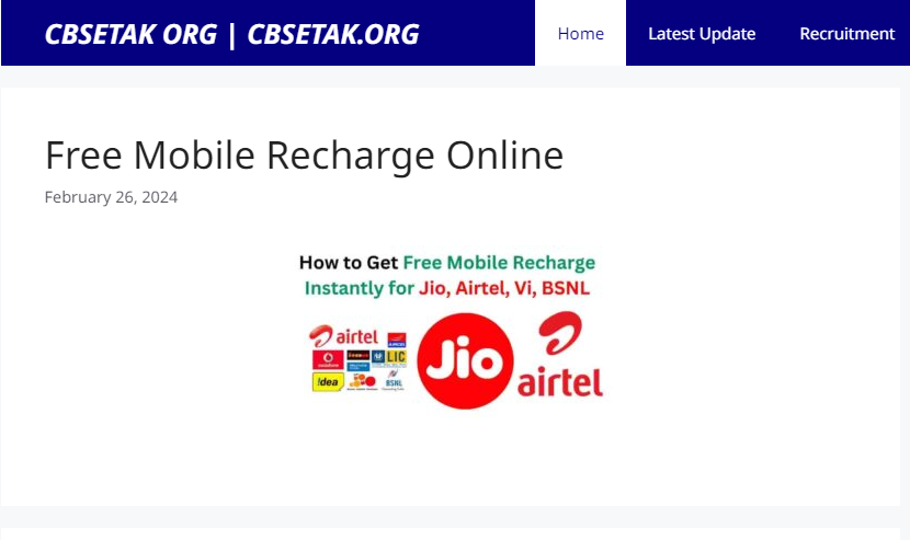 Cbsetak.org: Free Mobile Recharge