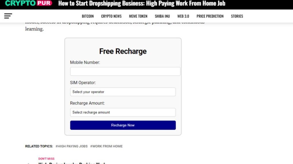 Cryptopur.in free recharge 
