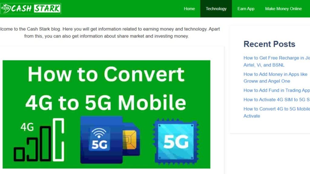 Cashstark .com Convert 4G sim to 5G
